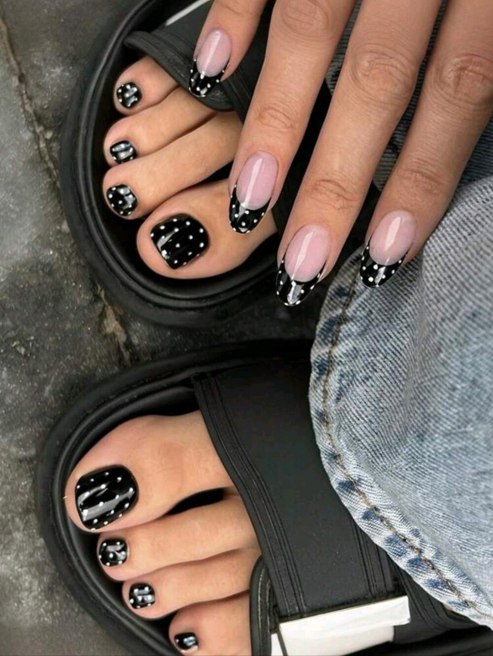 Black Polka Dot French Tip Press-On Nail & Toenail Kit